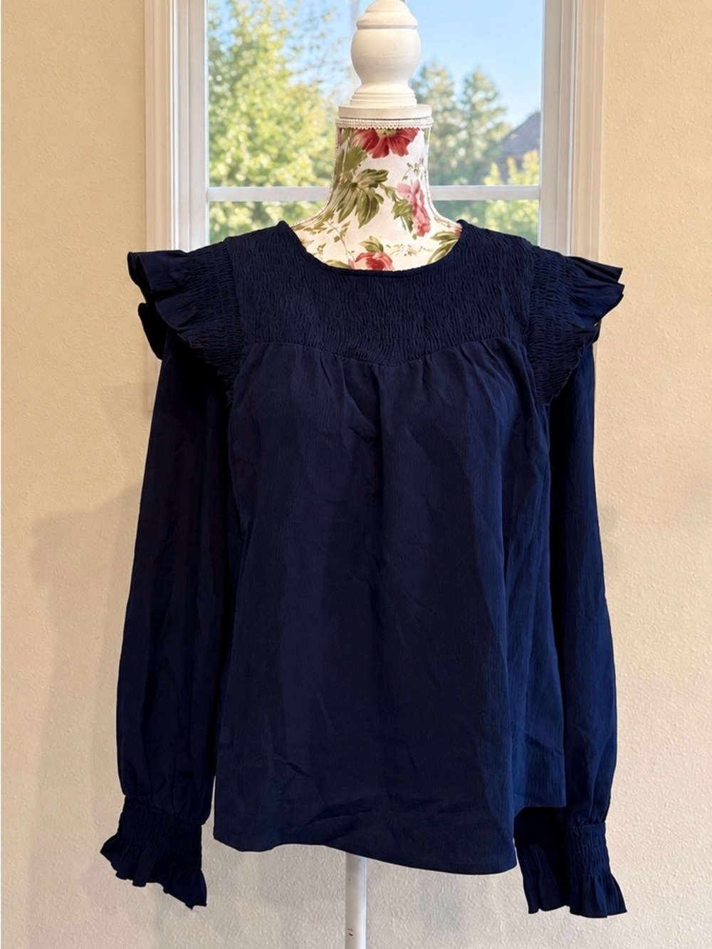 NWT CUPSHE Navy Long-Sleeve Smocked Dress